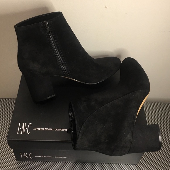 INC Suede Block Low Heel Ankle Zip Booties - Picture 7 of 9